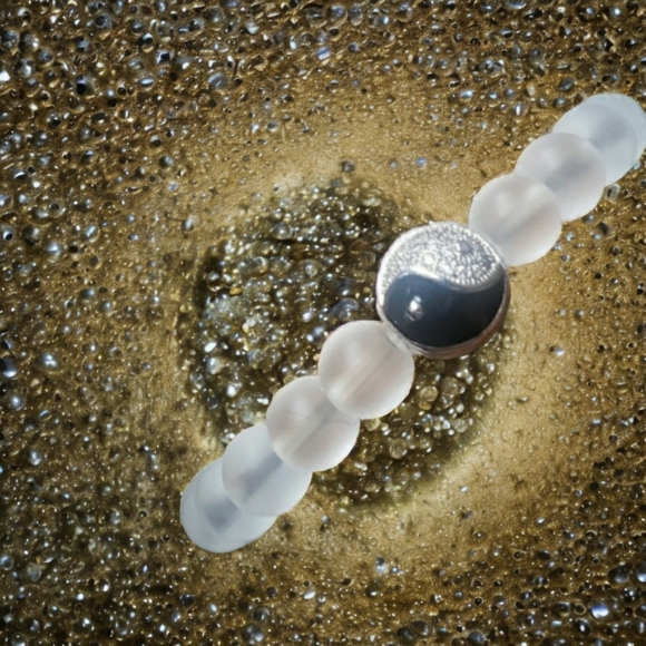 Opalite, Onyx & Aquamarine Handcrafted Beaded  Yin Yang Bracelet - Picture 11 of 11